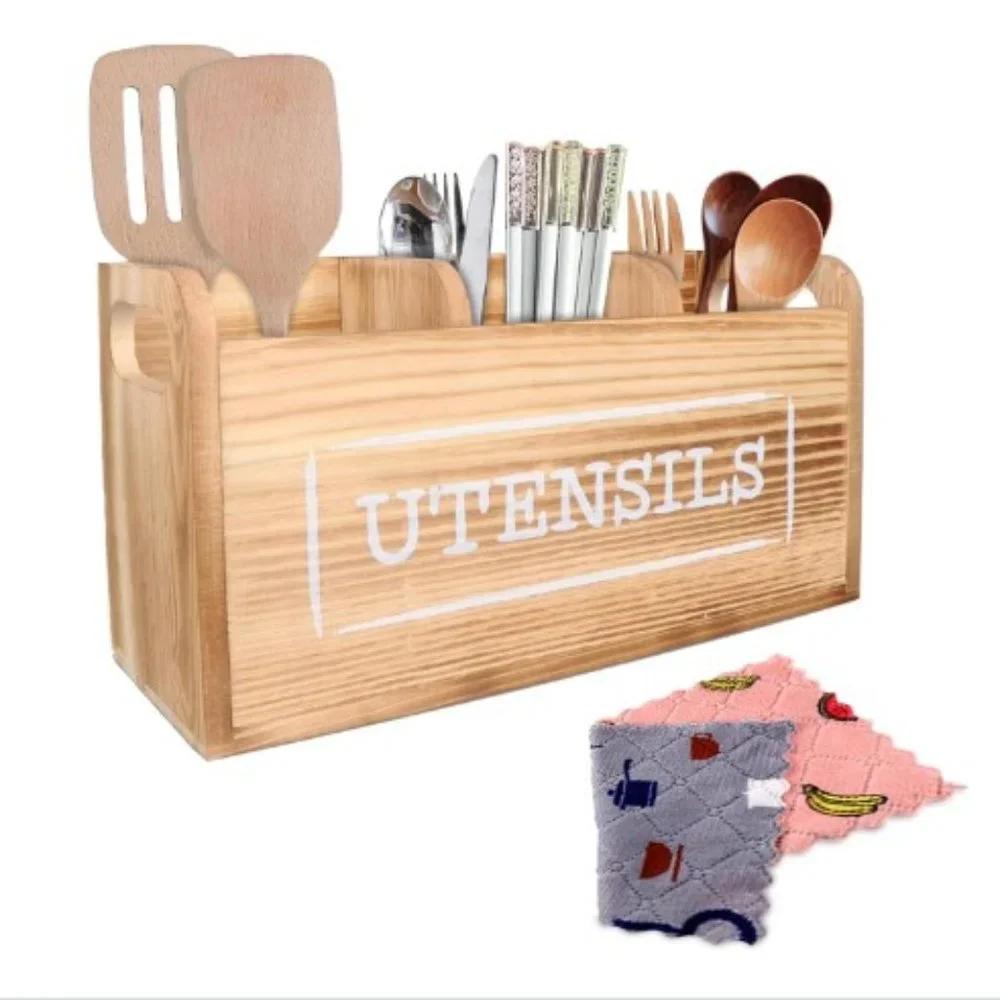 XL Farmhouse Wooden Kitchen Utensil Holder - Cooking Utensil Organizer & Storage
